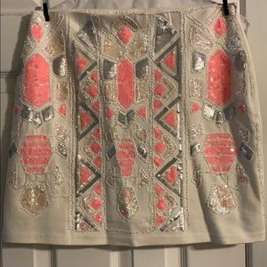 Pink, white, sequin & beaded detailed mini skirt.